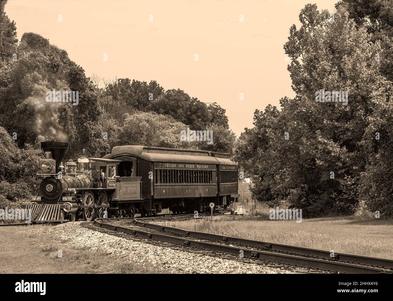 Replica di Abraham Lincoln Funeral Train Chicago & North Western #63 in B&W al North Carolina Transportation Museum Spencer NC 2015 Foto Stock