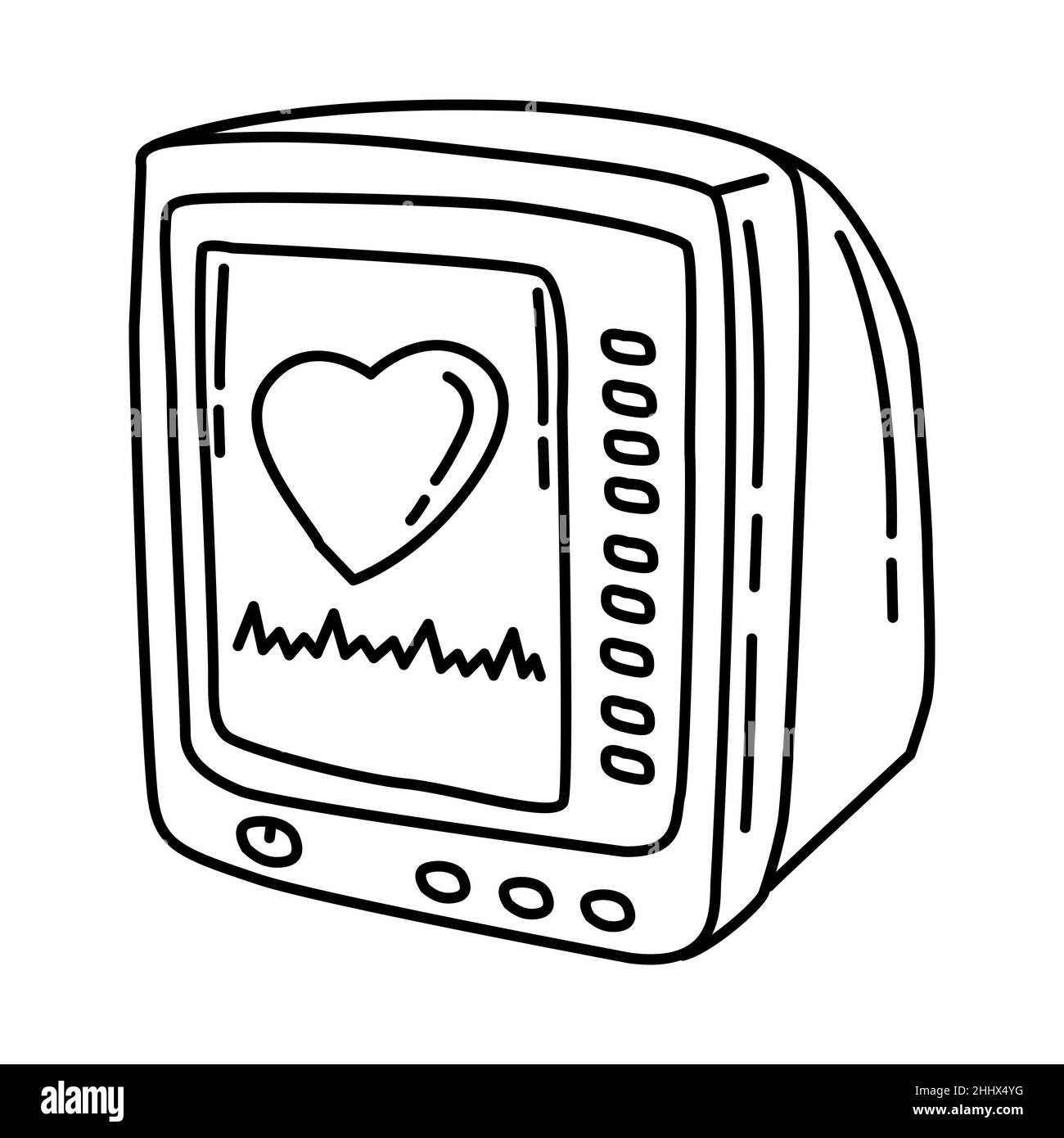 Monitor dei segni vitali ECG parte di Electronic for Hospital Device (elettronico per dispositivo ospedaliero) Set di icone disegnate a mano Vector (vettore). Illustrazione Vettoriale