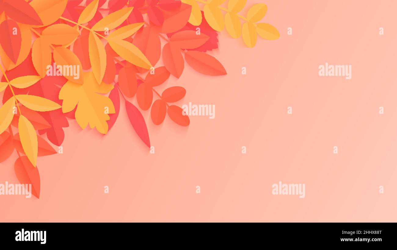 Sfondo autunno trendy con stile carta foglie di colore brillante autunno per poster design, volantini e striscioni Illustrazione Vettoriale