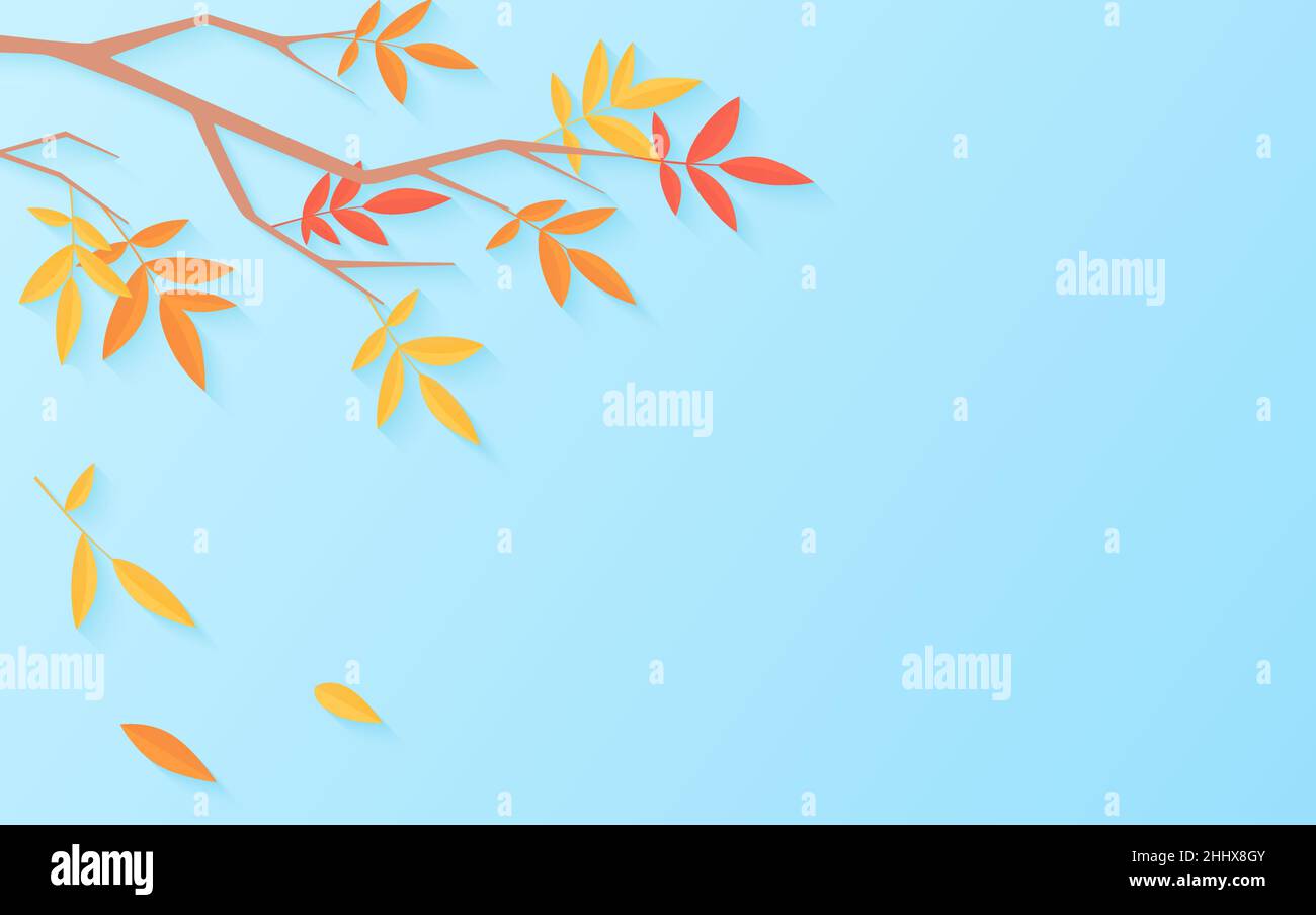 Sfondo vendita autunno con ramo albero con foglie multicolore per la vendita di acquisto o poster promozionale. Modello di illustrazione vettoriale banner Web Illustrazione Vettoriale