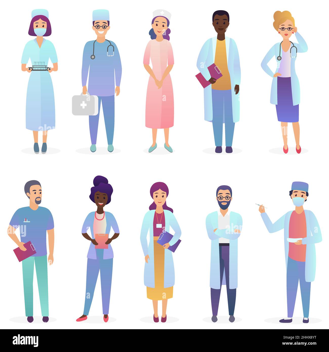 Dottori Cartoon. Team di operatori medici. Personale ospedaliero isolato Illustrazione Vettoriale