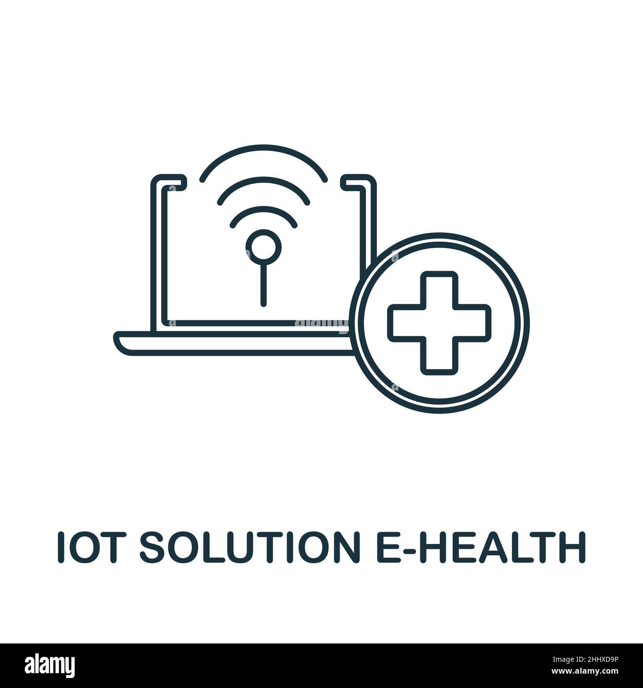 Icona e-Health. Elemento di linea dalla raccolta di soluzioni iot. E-Health insegna icona lineare per il web design, infografica e altro ancora. Illustrazione Vettoriale