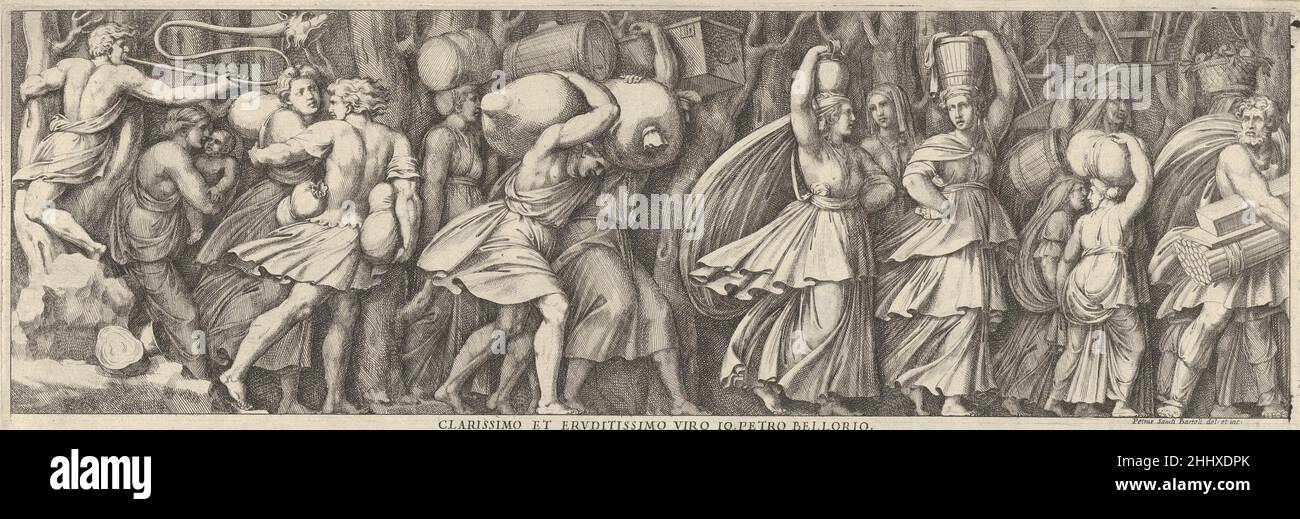 Targa 1: Una processione figure camminare a destra portando vari oggetti ca. 1660–90 Pietro Santi Bartoli italiano. Targa 1: Una processione figure camminare a destra portando vari oggetti 400176 Foto Stock