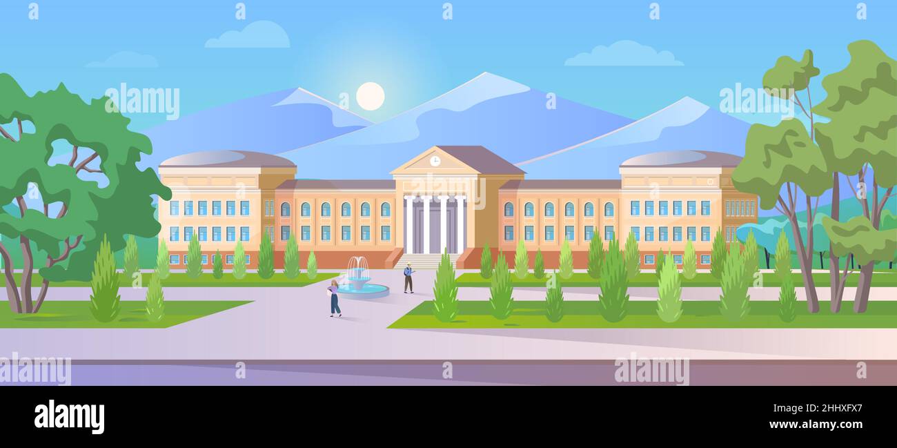 Edificio universitario con esterno della scuola superiore, dell'università o dell'università Illustrazione Vettoriale