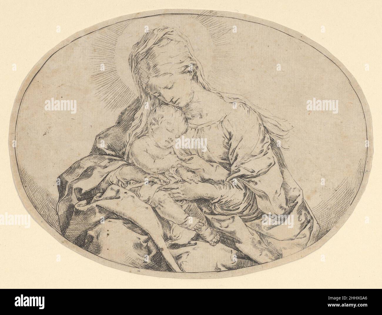 La Vergine che regge il Cristo neonato, una composizione ovale ca. 1600–1640 Guido reni Italiano. La Vergine che regge il Cristo neonato, una composizione ovale 396940 Foto Stock