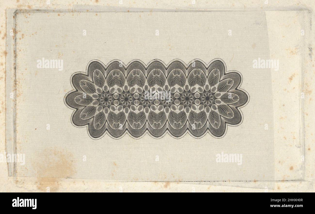 Motivi banconote: Pannello di ornamento da tornio con estremità arrotondate, con motivo floreale ricorrente ca. 1824–42 associato a Cyrus Durand American. Motivi banconote: Pannello di ornamento da tornio con estremità arrotondate, con motivo floreale ripetitivo 393961 Foto Stock