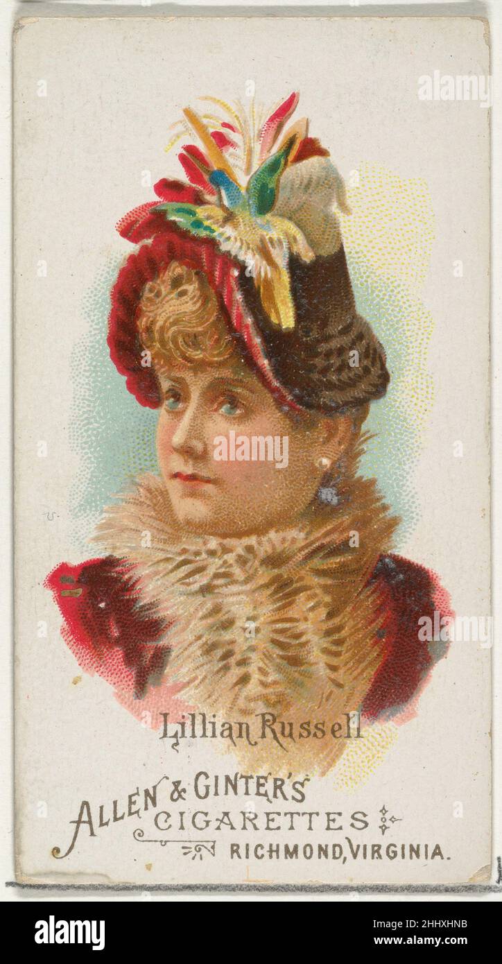 Lillian Russell, from World's Beauties, Series 1 (N26) for Allen & Ginter Cigarettes 1888 Allen & Ginter American Trade cards from 'World's Beauties,' Series 1 (N26), pubblicato nel 1888 in un set di 50 carte per promuovere sigarette a marchio Allen & Ginter. Lillian Russell, da World's Beauties, Serie 1 (N26) per sigarette Allen & Ginter 410039 Foto Stock