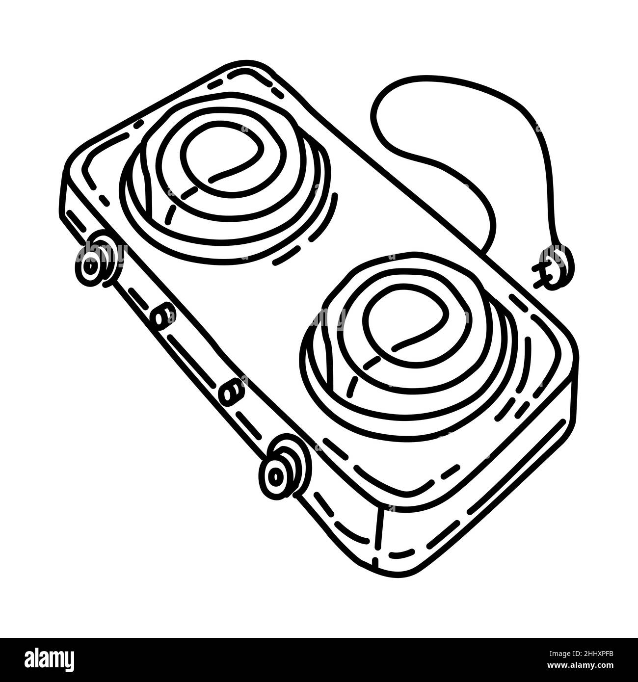 Stufa elettrica parte di elettronica per cucina e lavatrice dispositivo disegno a mano icona Set Vector. Illustrazione Vettoriale