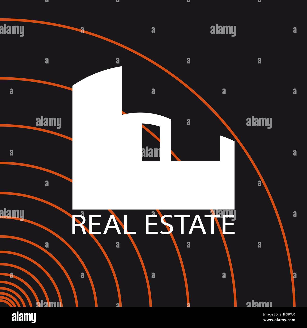 icona del bene immobile, icona della casa su sfondo nero Illustrazione Vettoriale
