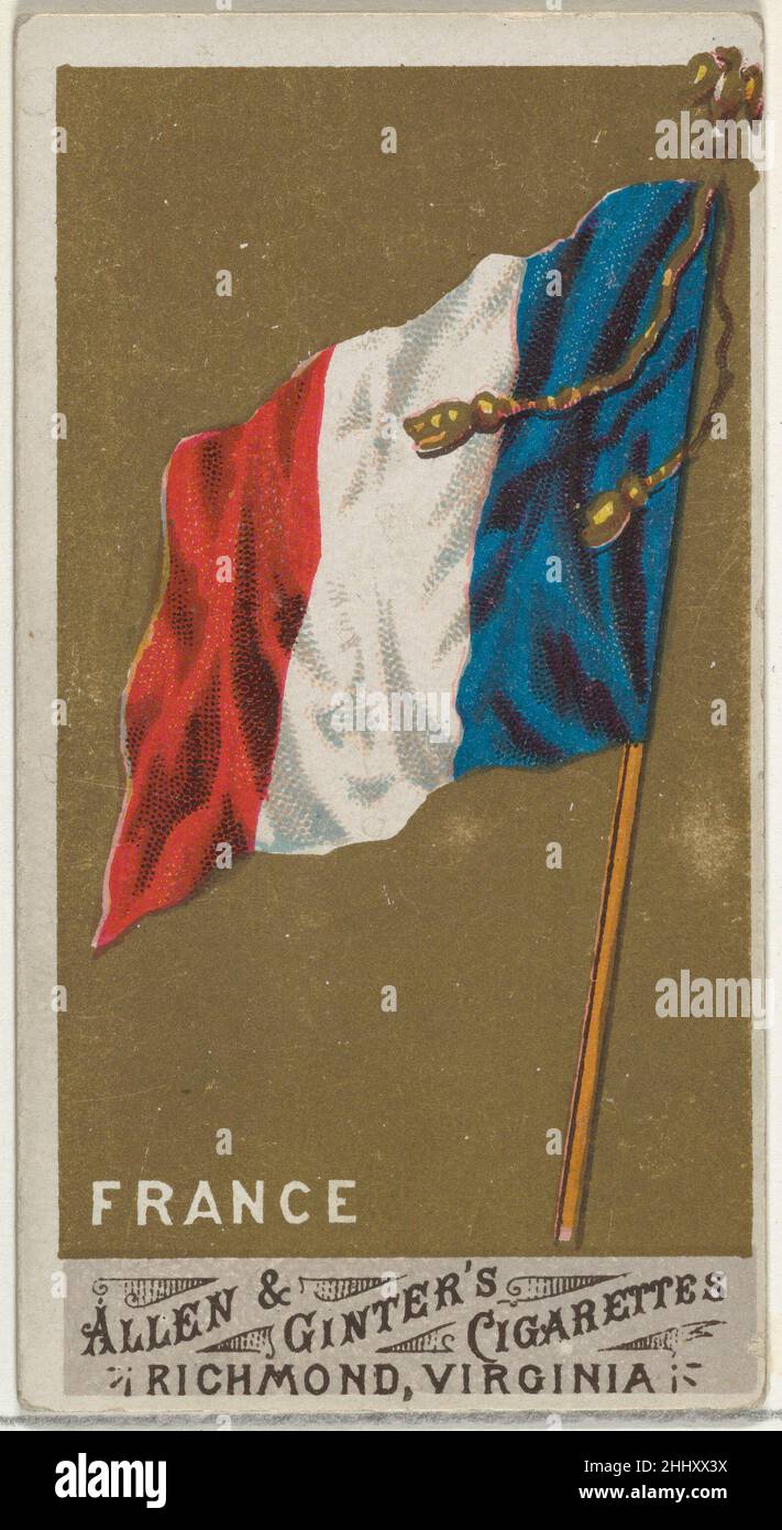 Francia, da Flags of All Nations, Serie 1 (N9) per Allen & Ginter Cigarettes Brands 1887 rilasciato da Allen & Ginter American Trade cards dal set, 'Flags of All Nations,' Serie 1 (N9), rilasciato nel 1887 in una serie di 48 carte per promuovere sigarette Allen & Ginter Brand. La collezione del museo contiene le 48 carte della Serie 1, oltre a 10 varianti e 5 carte stampate in modo errato. Francia, da Flags of All Nations, Serie 1 (N9) per Allen & Ginter Cigarettes Brands 407240 Foto Stock