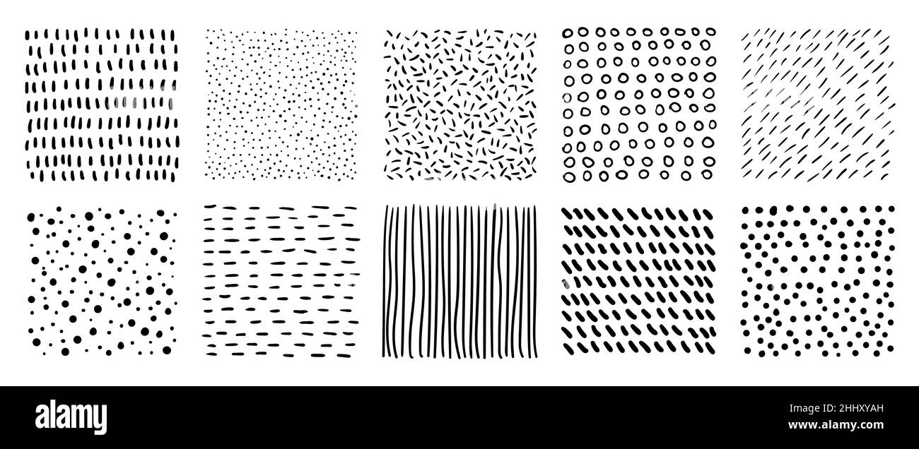 Trame vettoriali astratte disegnate a mano. Motivi grafici a righe e puntini minimi per un design creativo Illustrazione Vettoriale