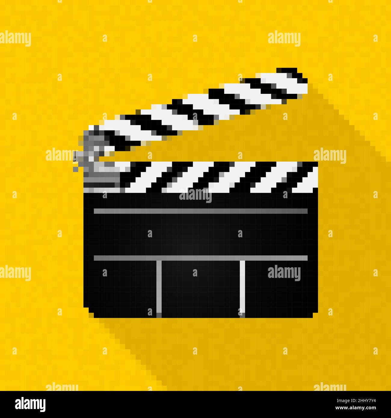 Icona pixel art clapperboard, illustrazione vettoriale Illustrazione Vettoriale