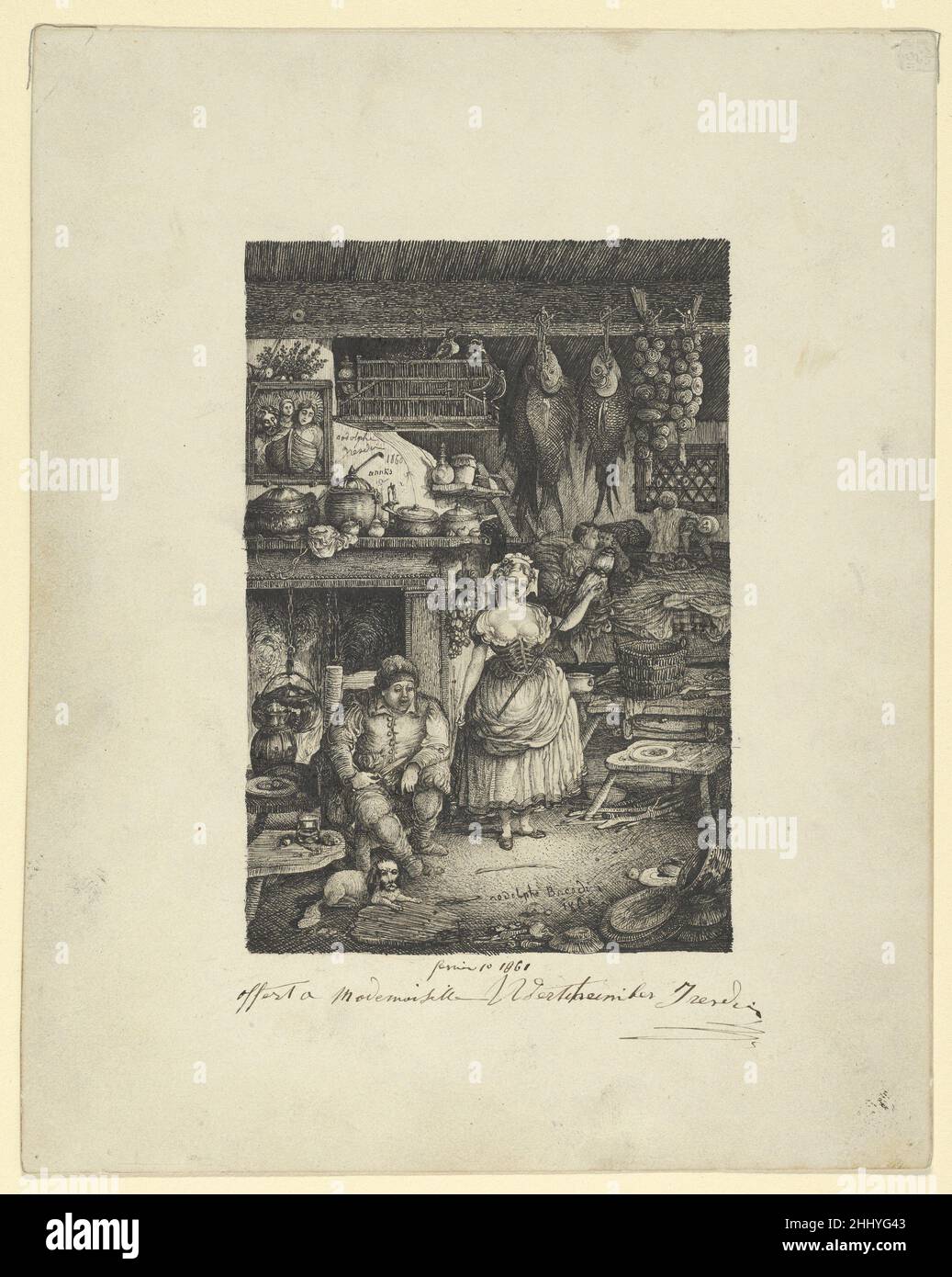 Interno contadini con spinner 1860 Rodolphe Bressin francese. Interno di contadini con spinner 343493 Foto Stock