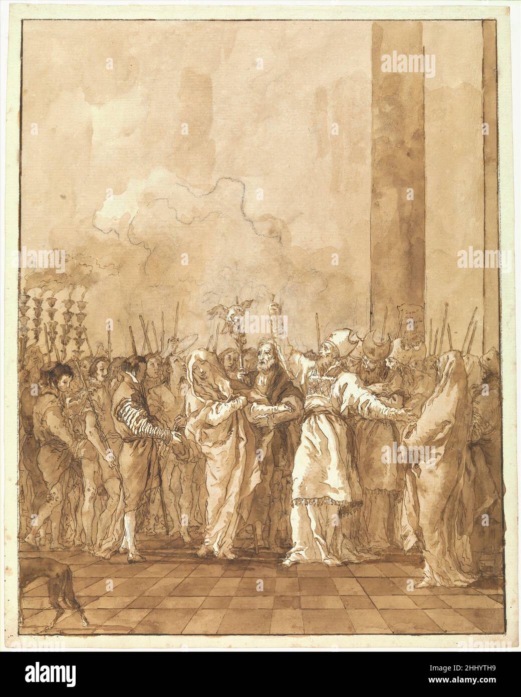 Il betrothal della Vergine ca. 1770 Giovanni Domenico Tiepolo italiano figlio maggiore del settecentesco pittore veneziano Giambattista Tiepolo, Domenico Tiepolo trascorse gran parte della sua vita come assistente di officina al padre. Il pittore preminente della Grande maniera, Giambattista Tiepolo realizzò cicli di affreschi e ambiziose tele che decorarono le chiese e i palazzi veneziani d'Italia, Germania e Spagna. Dopo la morte di suo padre in Spagna nel 1770, Domenico ritornò alla sua Venezia nativa per ereditare il mantello di suo padre Foto Stock