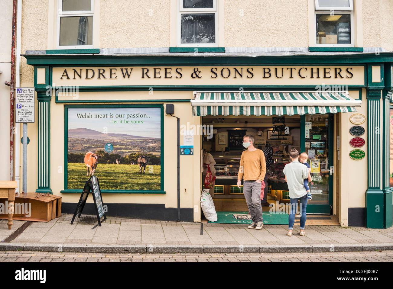 Andrew Rees & Sons Butchers Shop, Narberth, Pembrokeshire, Galles, Regno Unito Foto Stock