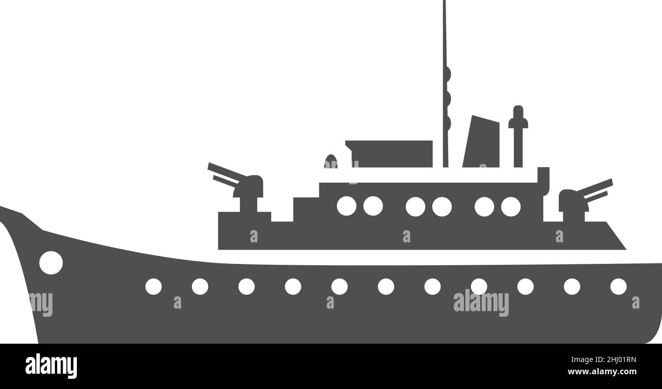 Icona della nave da guerra. Nave militare. Pattugliamento della forza della Marina Illustrazione Vettoriale