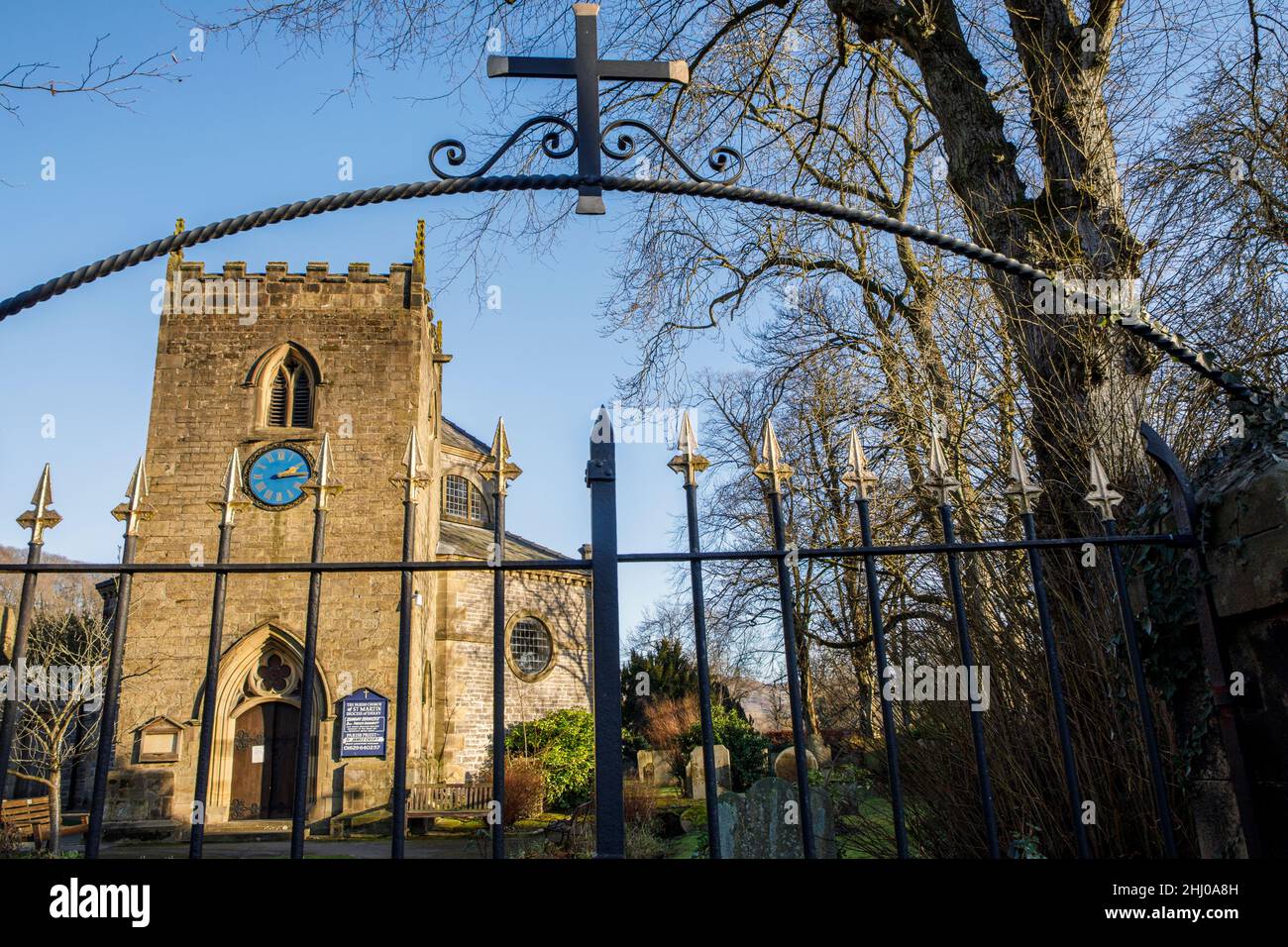 St Martin's Church, nel villaggio di Stoney Middleton, ha una navata ottagonale unica, il Peak District National Park, Derbyshire Foto Stock
