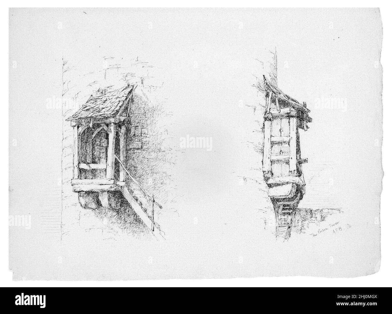 La Torre della prigione 1876 Andrew Fisher Bunner. La Torre della prigione. Andrew Fisher Bunner (1841-1897). Americano. 1876. Tracce di inchiostro nero e grafite su carta bianca Foto Stock