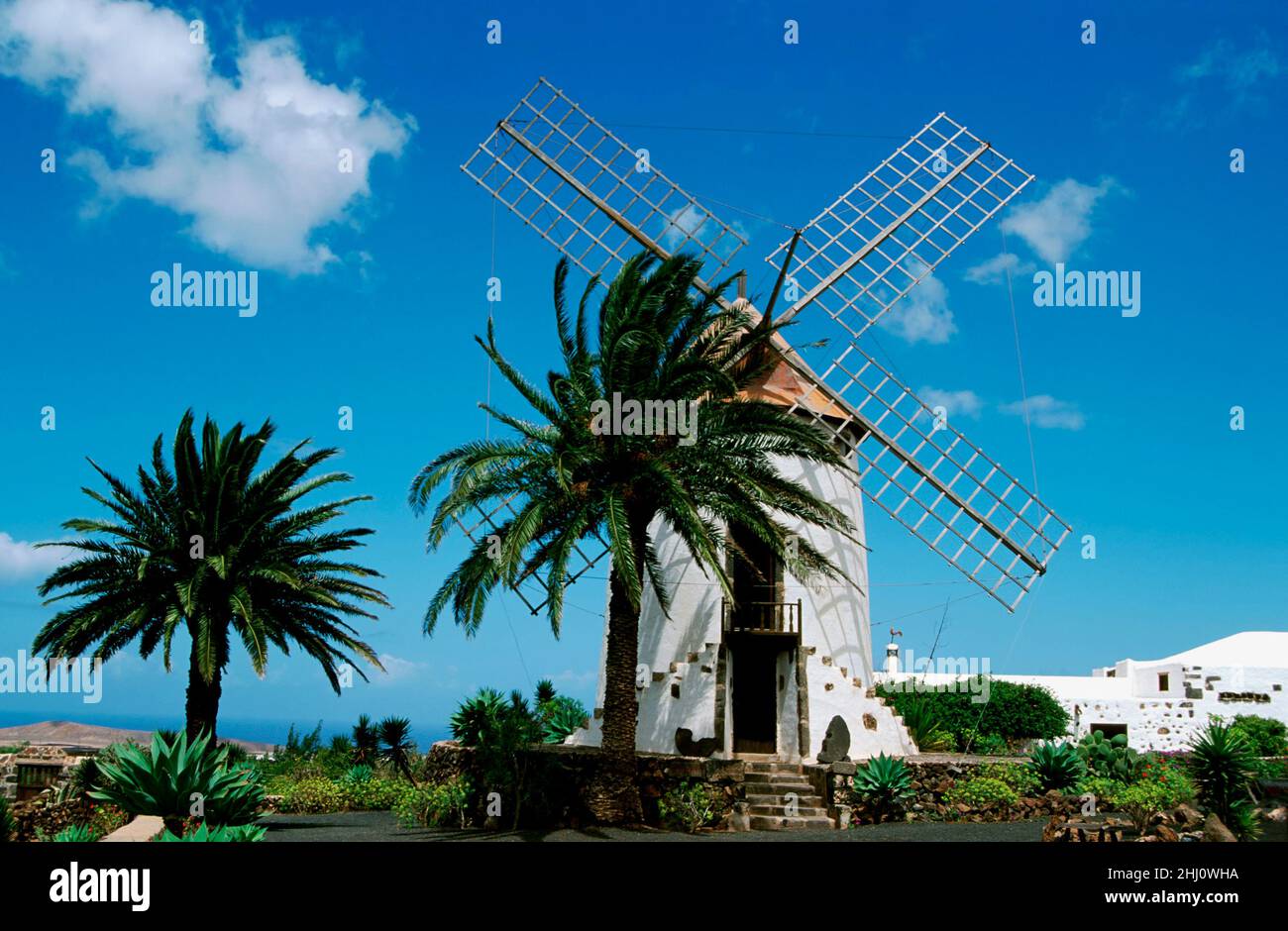 Mulino a vento in Museo 'Museo agricola el patio' a Tiagua, Lanzarote, Isole Canarie, Spagna Foto Stock