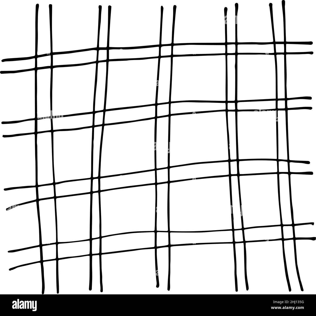 Astratto disegno a mano monocromatico semplice doodle vettore a scacchi pattern. Linee quadrate nere della griglia su sfondo bianco Illustrazione Vettoriale