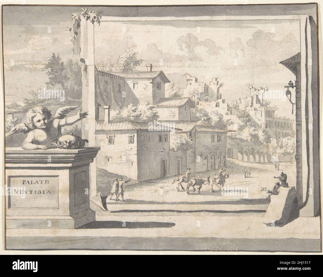 Vista delle rovine del Colle Palatino prima del 1704 Jan Goeree olandese. Vista delle rovine del Colle Palatino 336147 Foto Stock