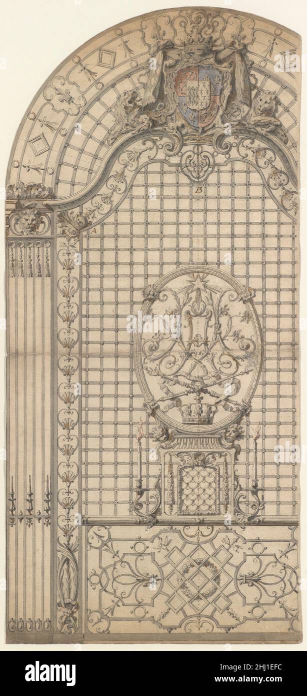 Disegno per la griglia di ingresso in ferro battuto di una Cappella ca. 1700–1720 Gilles-Marie Oppenord Francese. Disegno per la griglia di ingresso in ferro battuto di una Cappella 343097 Foto Stock