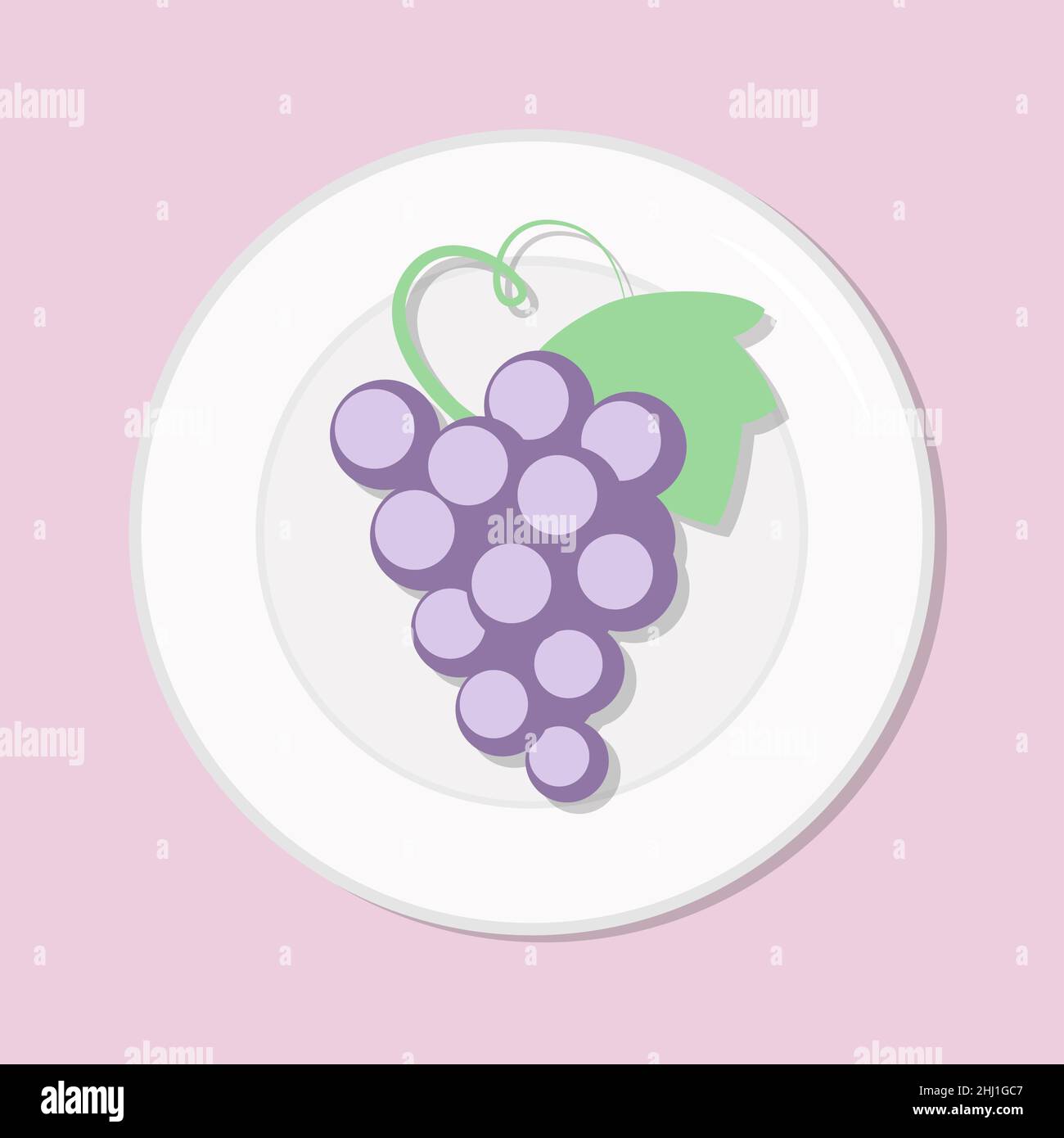Uva rossa matura, bacche viola, pasto sano dieta su piatto. Illustrazione vettoriale. Semplice immagine a stock piatto. Frutta tropicale sul tavolo, vegetariano sano Illustrazione Vettoriale