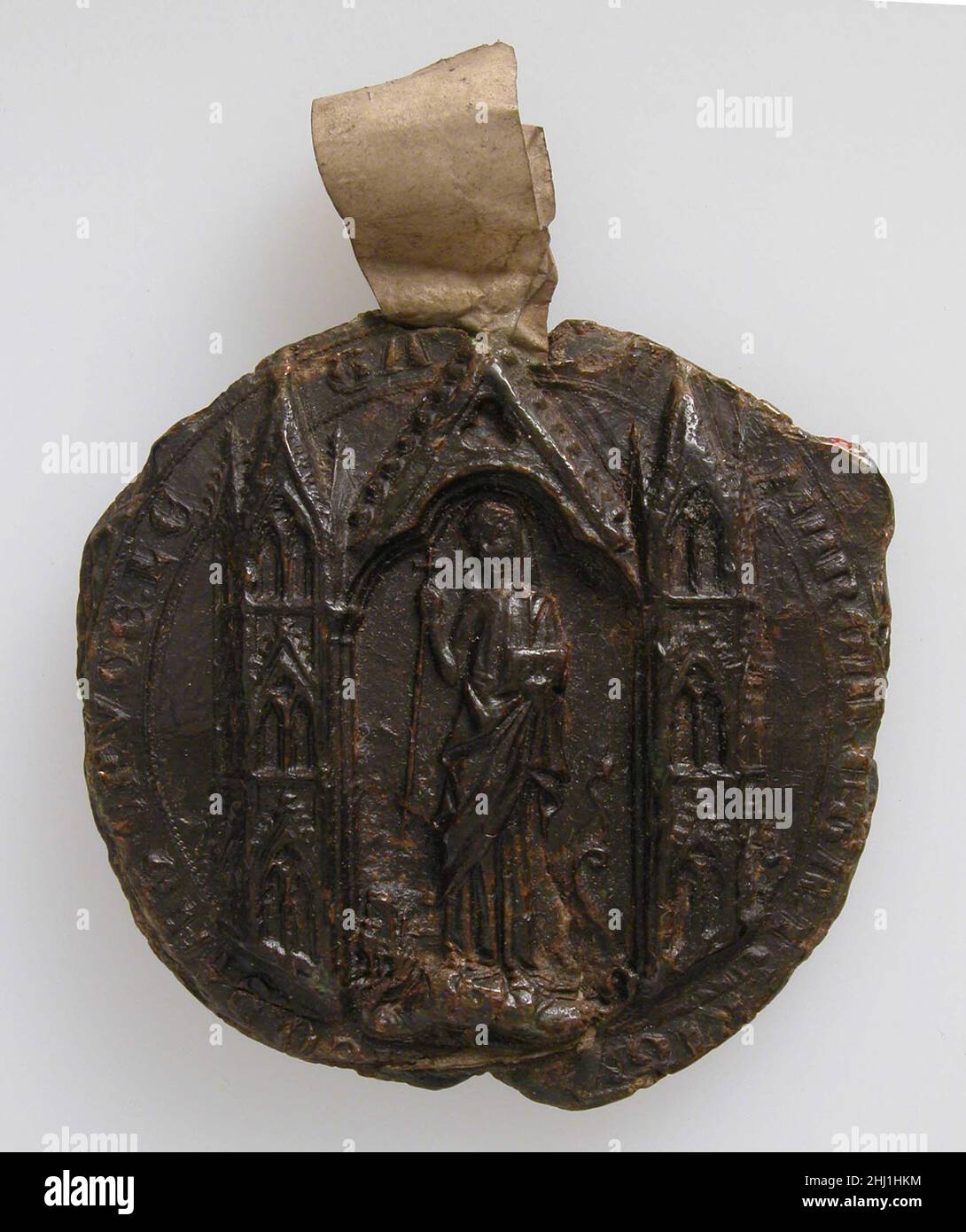 Impressione del sigillo, Santa Margherita ca. 1358 Paesi Bassi o Paesi Bassi (?). Impressione del sigillo, Santa Margaret 466078 Netherlandh o South Lowlands (?), impressione del sigillo, Santa Margaret, ca. 1358, cera nera, totale (con nastri di pergamena): 3 3/4 x 2 15/16 x 1/2 pollici (9,6 x 7,5 x 1,2 cm) solo cera: 2 15/16 x 1/2" (7,5 x 1,2 cm). Il Metropolitan Museum of Art, New York. Regalo di H.P. Kraus, 1981 (1981.534.4) Foto Stock