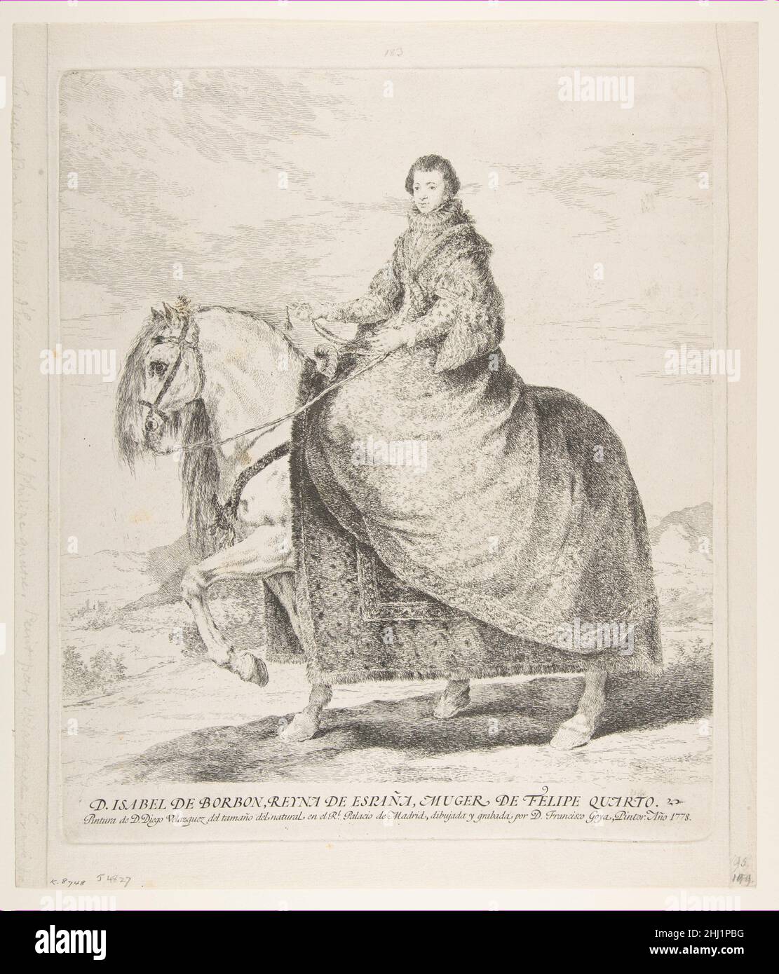 Isabel de Bourbon a cavallo, dopo Velázquez 1778 Goya (Francisco de Goya y Lucientes) spagnolo. Isabel de Bourbon a cavallo, dopo Velázquez 333953 Foto Stock