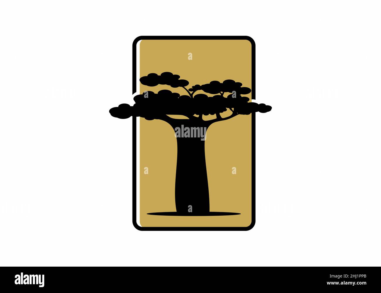 Colore oro nero del disegno dell'albero del baobab Illustrazione Vettoriale