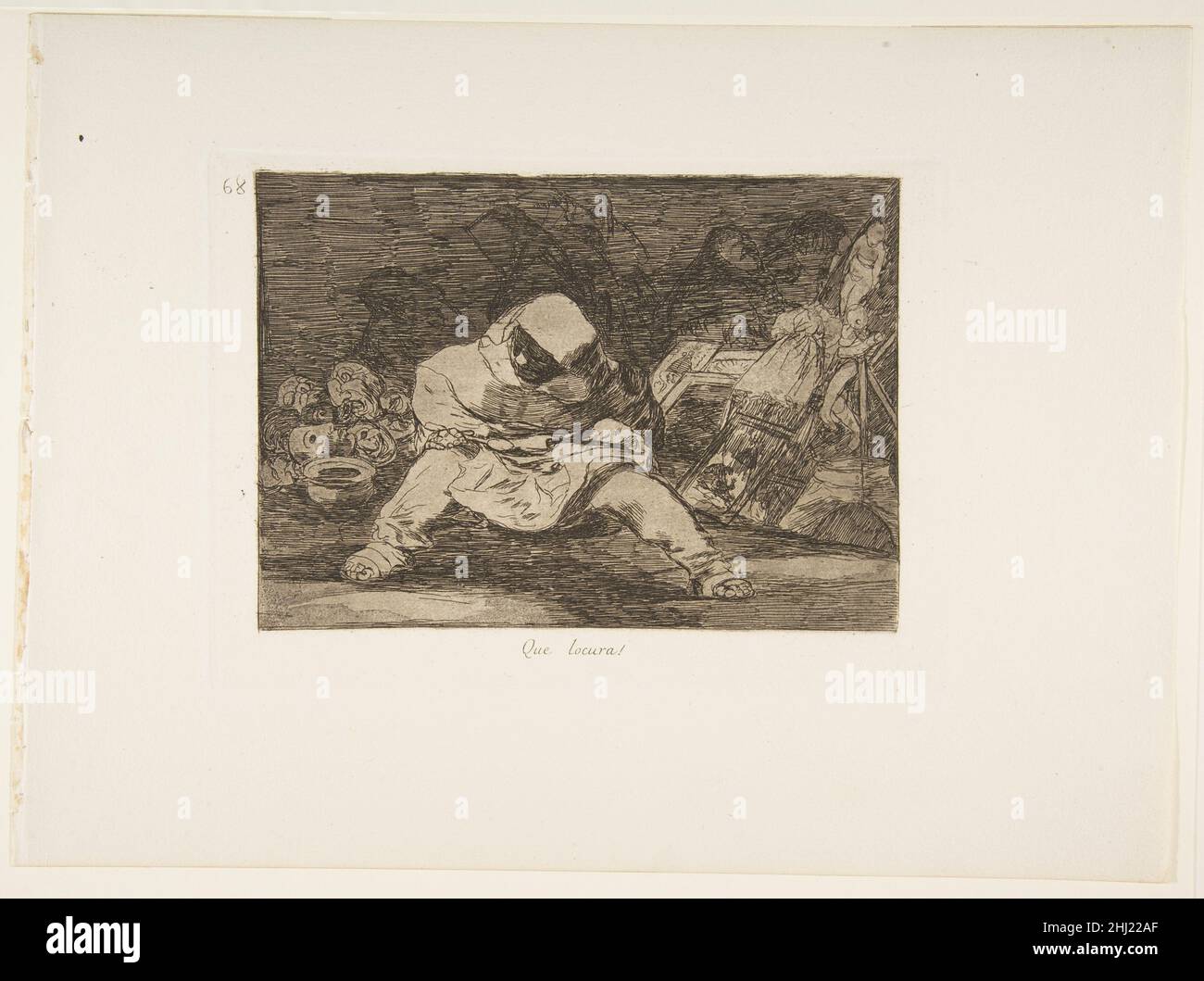 Targa 68 da 'i disastri della guerra' (Los Desastres de la Guerra): 'Che follia!.' (Que locura!) 1814–15 (pubblicato nel 1863) Goya (Francisco de Goya y Lucientes) Spagnolo. Targa 68 da 'i disastri della guerra' (Los Desastres de la Guerra): 'Che follia!.' (Que locura!) 381415 Artist: Goya (Francisco de Goya y Lucientes), Spanish, Fuendetodos 1746?1828 Bordeaux, Plate 68 from 'i disastri della Guerra' (Los Desastres de la Guerra): 'Che follia!.' (Que locura!), dopo il 1814?15 (pubblicato nel 1863), acquaforte, lavis e burin, piastra: 8 7/16 x 6 3/8 poll. (21,4 x 16,2 cm) foglio: 13 1/2 x 9 15/16 pollici (34,3 x 2 Foto Stock