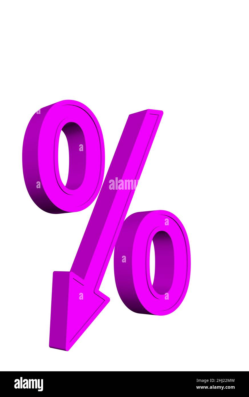 Simbolo della percentuale con freccia rivolta verso il basso, illustrazione 3D Foto Stock