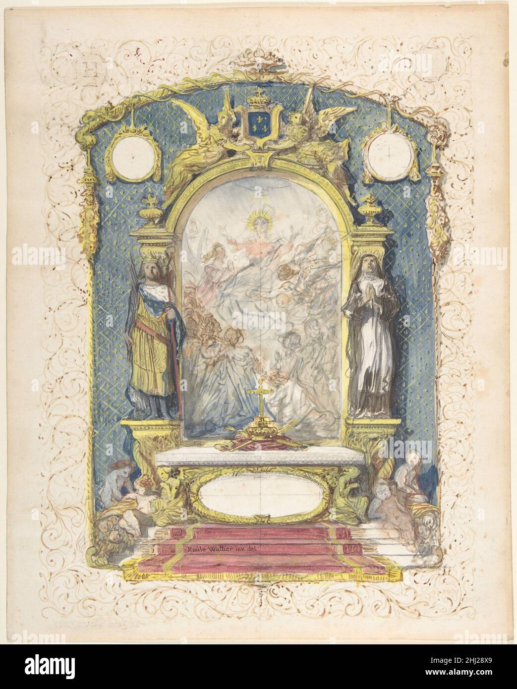 Altare fiancheggiato da St. Louis e St. Theresa metà del 19th secolo Emile-Charles Wattier francese. Altare fiancheggiato da San Luigi e Santa Teresa 343345 Foto Stock