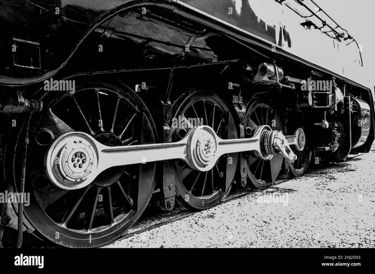 Astratto B&W immagine delle ruote e degli ingranaggi di Norfolk & Western #611 parcheggiato al North Carolina Transportation Museum Spencer NC 2015 Foto Stock