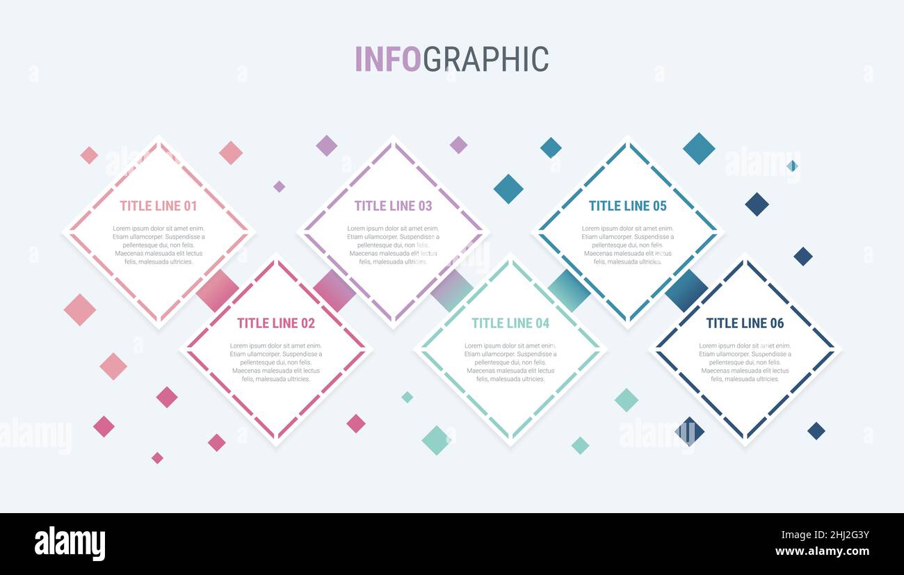Modello infografico. 6 opzioni di design quadrato con splendidi colori vintage. Elementi della timeline vettoriale per le presentazioni. Illustrazione Vettoriale
