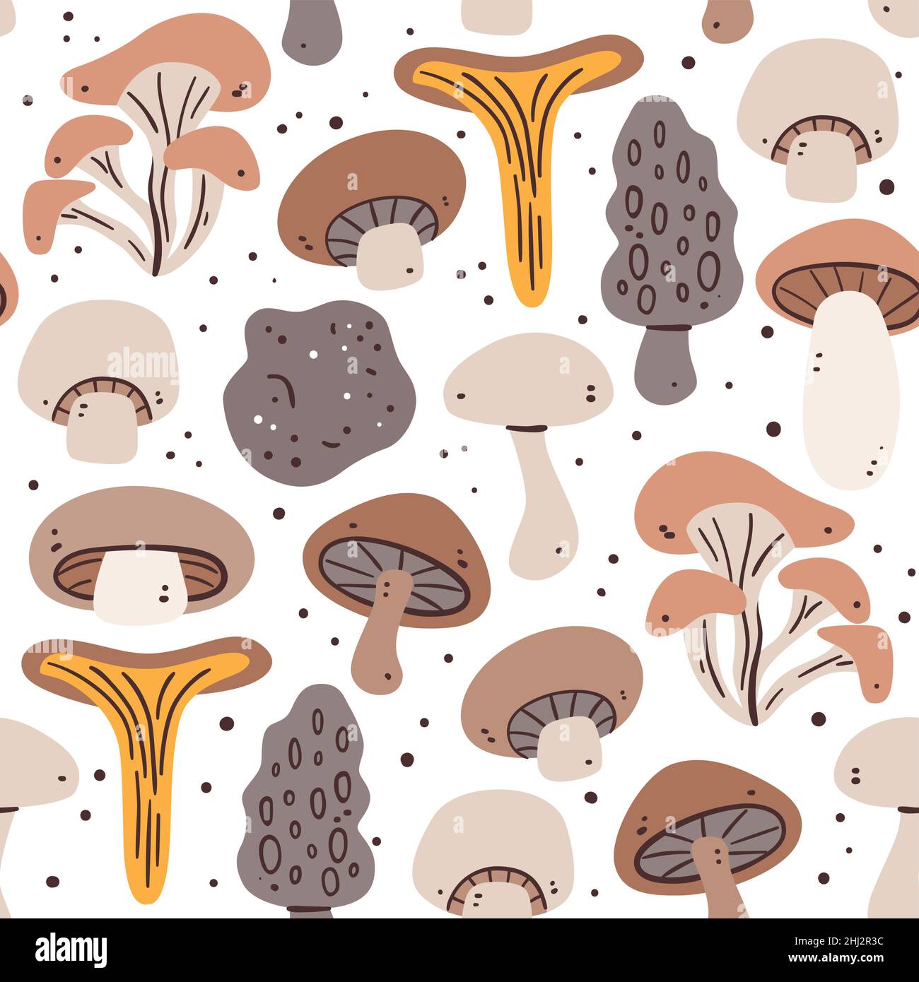 Funghi senza cuciture. Ingredienti per cucinare illustrazione. Ingredienti colorati isolati disegnati a mano su sfondo bianco. Vettore illustrati Illustrazione Vettoriale