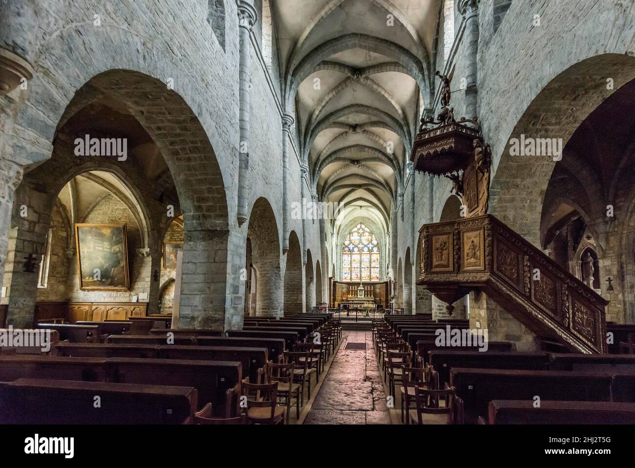 Chiesa antica, Eglise de la Nativite-de-la-Mere-de-Dieu, Les Planches pres Arbois, Arbois, dipartimento del Giura, Borgogna-Franche-Comte, Giura, Francia Foto Stock