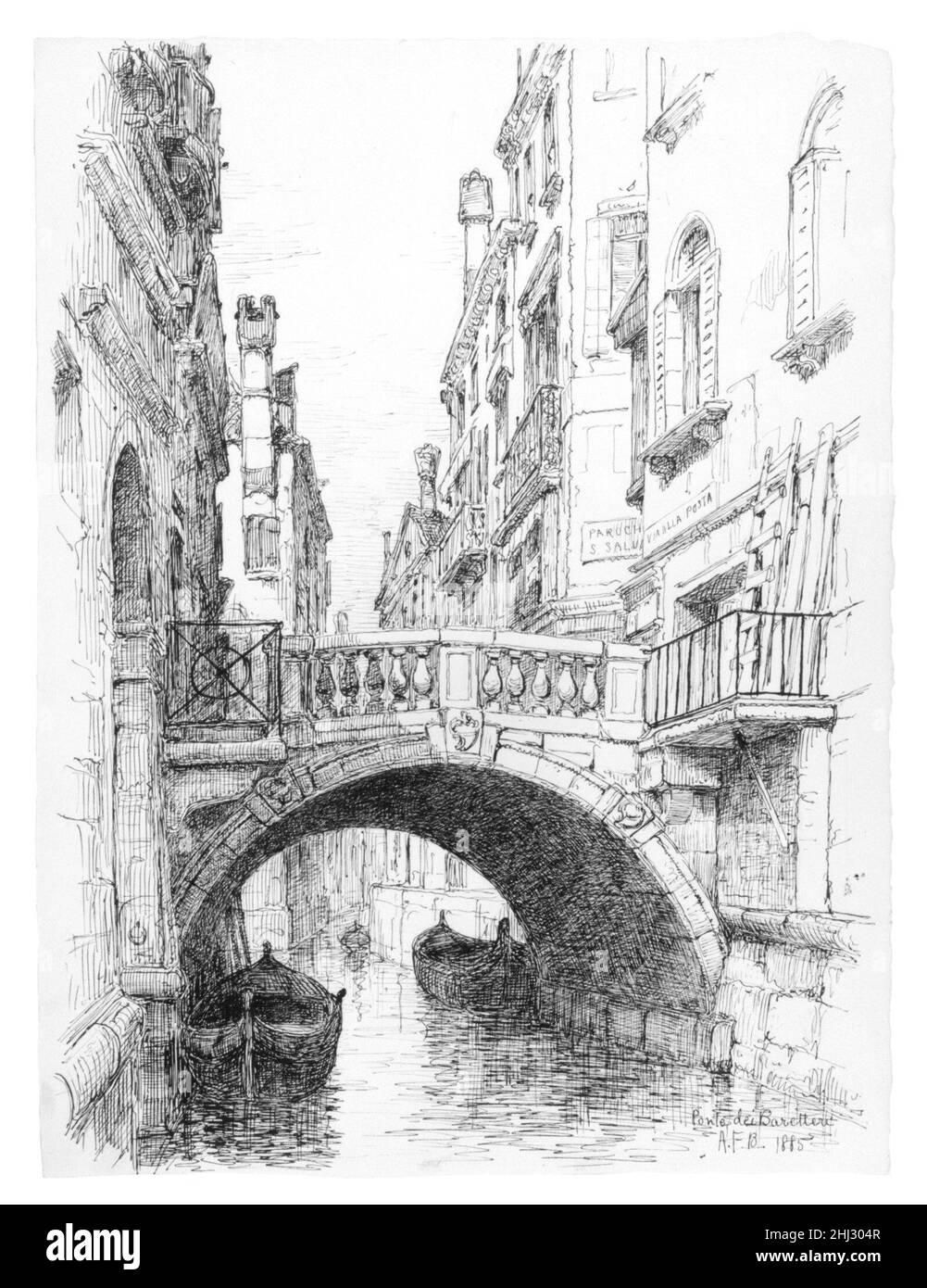 Ponte dei Baretteri 1885 Andrew Fisher Bunner. Ponte dei Baretteri. Andrew Fisher Bunner (1841-1897). Americano. 1885. Tracce di inchiostro nero e grafite su carta biancastra Foto Stock