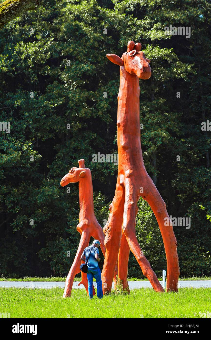 Giraffe, sculture in legno di Guenter Schumann, Buchheim Museum, Bernried, Baviera, Germania Foto Stock