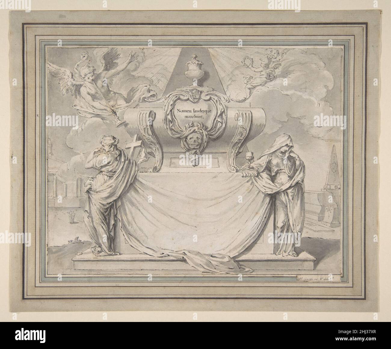 Design for a Funeral Ticket 18th secolo Hubert Francois Gravelot francese. Progettazione di un biglietto funebre 343049 Foto Stock