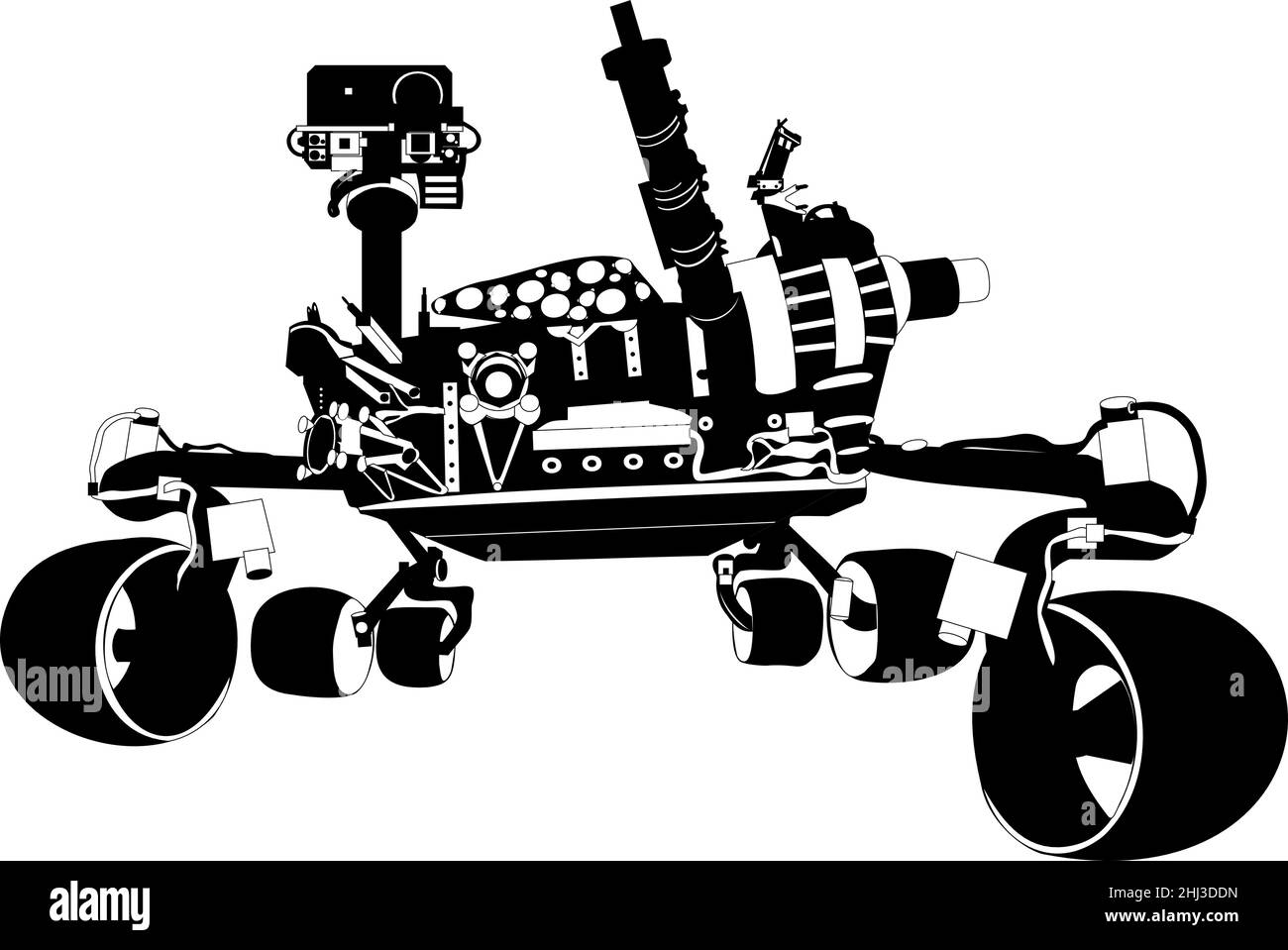 Logo Mars rover Curiosity in bianco e nero. Illustrazione vettoriale. Illustrazione Vettoriale