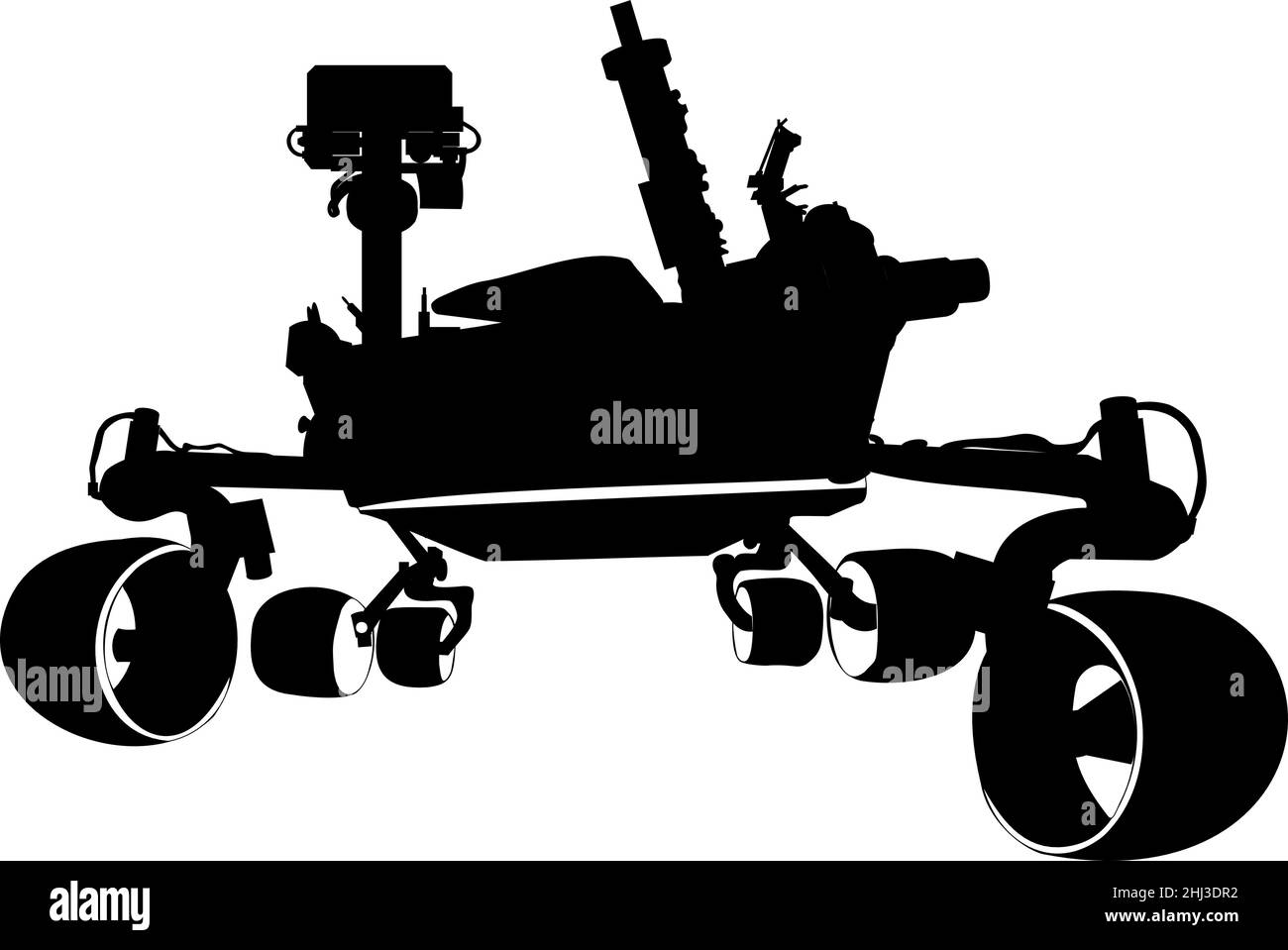 Mars rover curiosità in bianco e nero usolato. Illustrazione vettoriale. Illustrazione Vettoriale