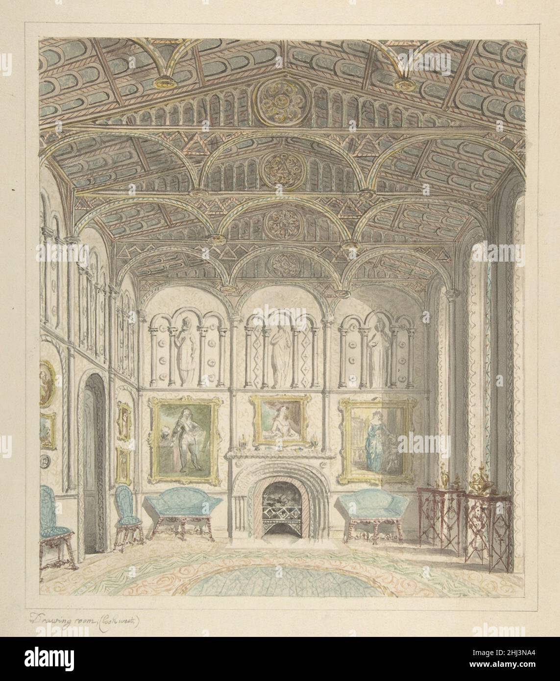 Salotto del Castello di Lea, guardando West ca. 1816 attribuito a John carter British. Salotto del Castello di Lea, guardando ad Ovest 365862 Foto Stock