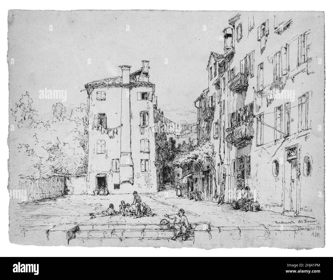 Fondamenta del Forner, Venezia 1871 Andrew Fisher Bunner. Fondamenta del Forner, Venezia. Andrew Fisher Bunner (1841-1897). Americano. 1871. Inchiostro nero su carta biancastra Foto Stock