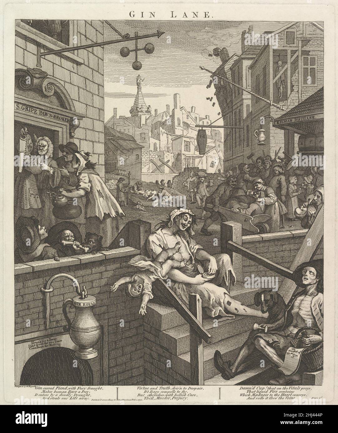 Gin Lane 1 febbraio 1751 William Hogarth British. Gin Lane 399943 Foto Stock