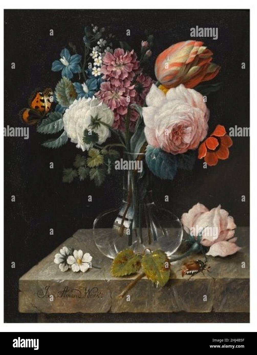 Ancora lifes di fiori in vasi di vetro su tavole di pietra. Foto Stock