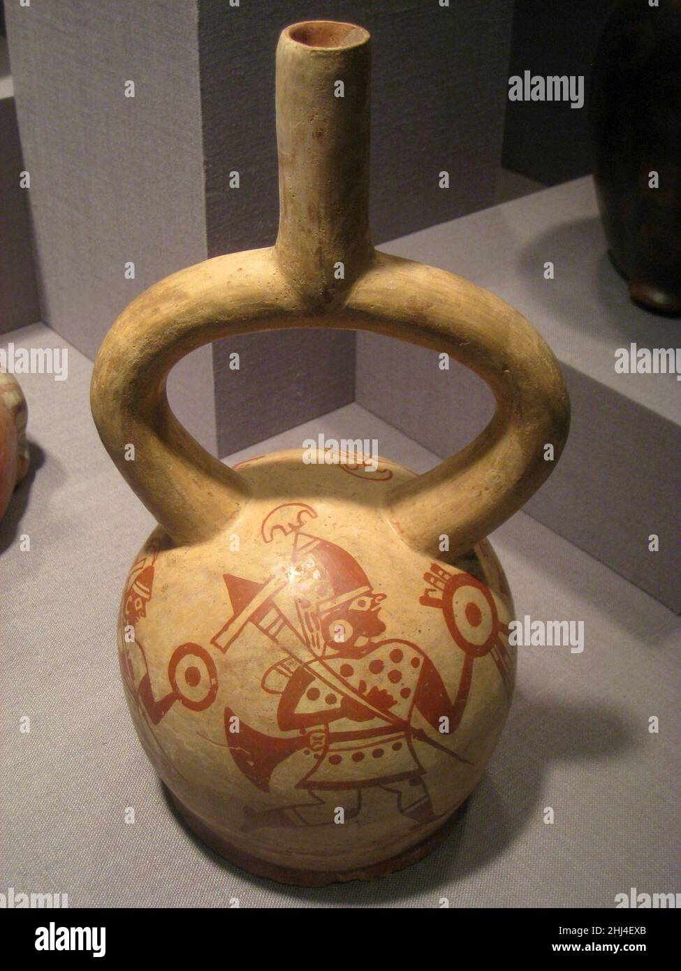 Vaso con beccuccio a staffa, costa settentrionale del Perù, cultura moche, 100-500 d.C., ceramica, Foto Stock