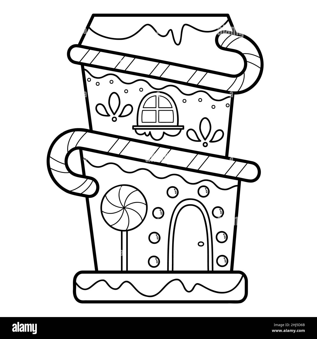 Libro o pagina da colorare di Natale per bambini. Casa di pan di zenzero in  bianco e nero illustrazione Foto stock - Alamy