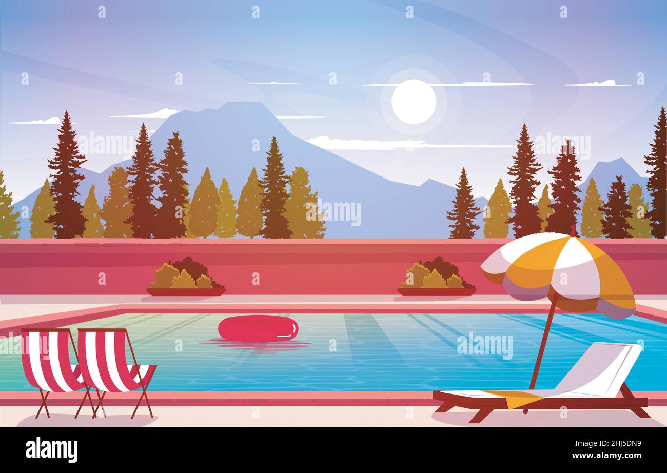 Natura piscina Estate Vacanza tempo libero relax Flat Design Illustrazione Illustrazione Vettoriale