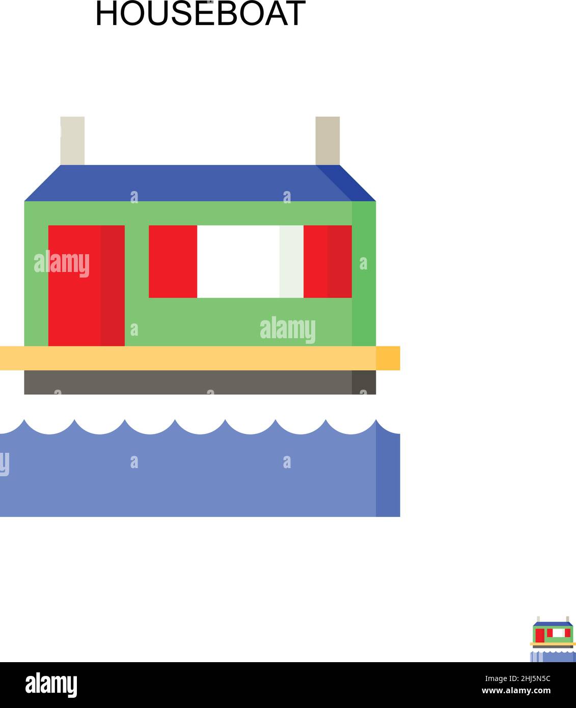 Icona vettore semplice di Houseboat. Modello di disegno del simbolo di illustrazione per l'elemento dell'interfaccia utente mobile Web. Illustrazione Vettoriale